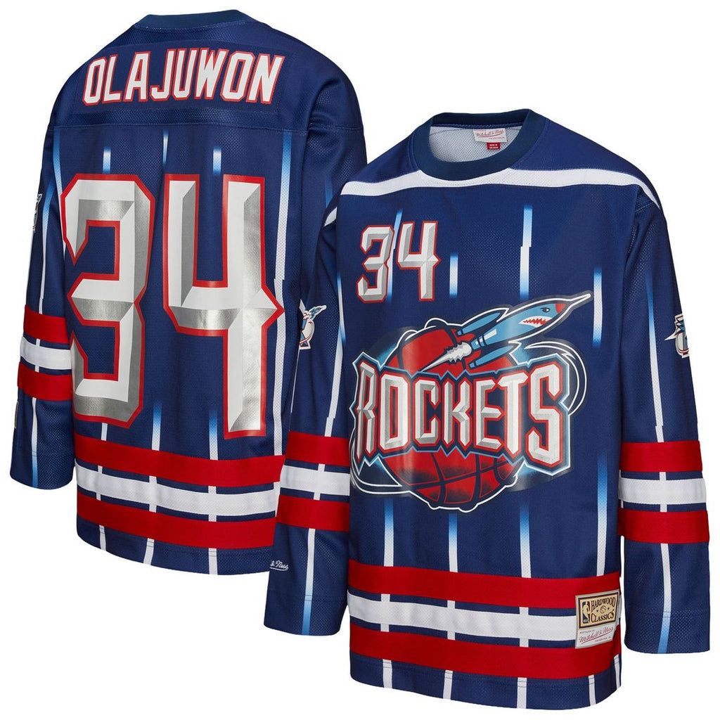 Hakeem Olajuwon Houston Rockets Mitchell & Ness Unisex Maxxed Out Fashion Hockey Jersey - Navy | NBA Fan Gear