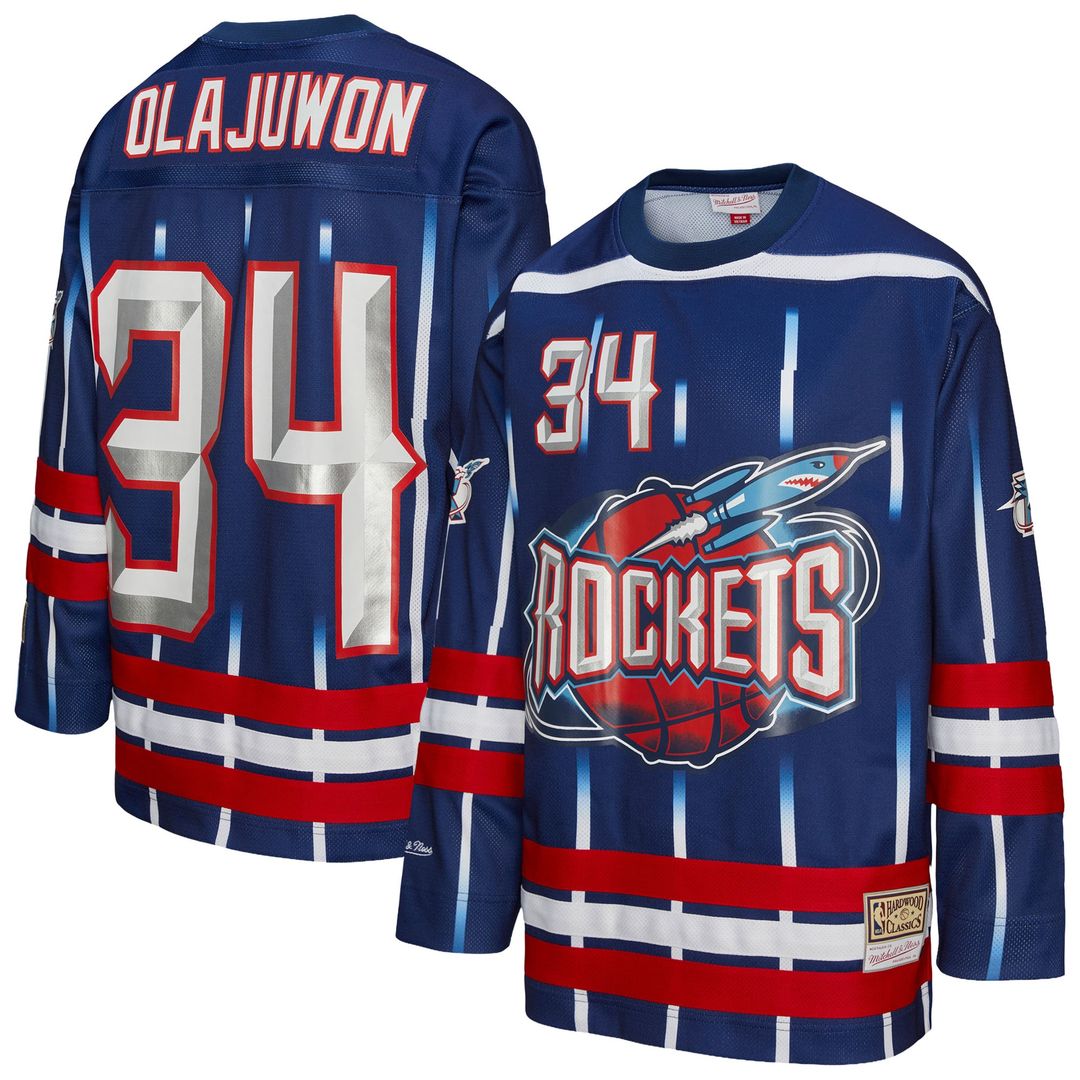 Hakeem Olajuwon Houston Rockets Mitchell & Ness Unisex Maxxed Out Fashion Hockey Jersey - Navy | NBA Fan Gear