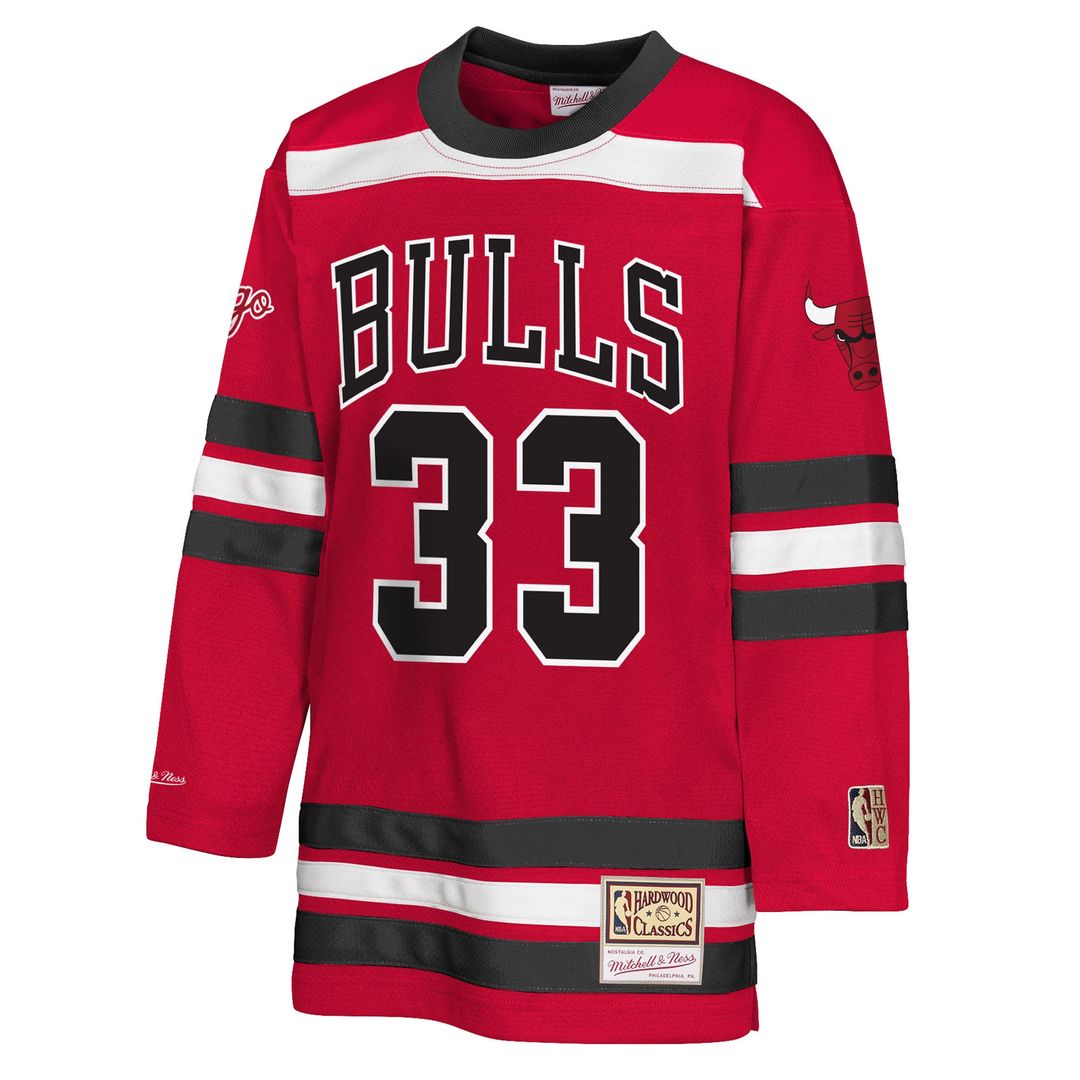 Scottie Pippen Chicago Bulls Mitchell & Ness Youth Maxxed Out 2.0 Fashion Hockey Jersey - Red | NBA Fan Gear