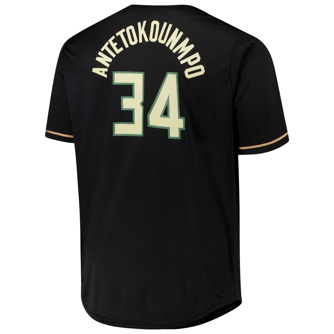 Giannis Antetokounmpo Milwaukee Bucks Profile Big & Tall Name & Number Button-Up Jersey - Black | NBA Fan Gear
