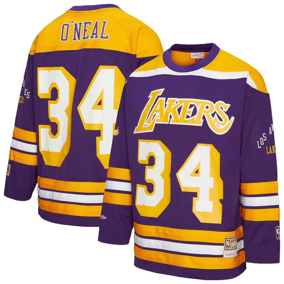 Shaquille O'Neal Los Angeles Lakers Mitchell & Ness Unisex Maxxed Out Fashion Hockey Jersey - Purple | NBA Fan Gear