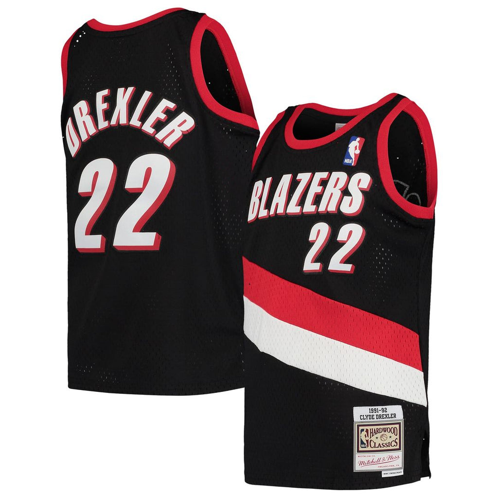 Clyde Drexler Portland Trail Blazers Mitchell & Ness Youth 1991/ 92 Hardwood Classics Swingman Jersey - Black | NBA Fan Gear