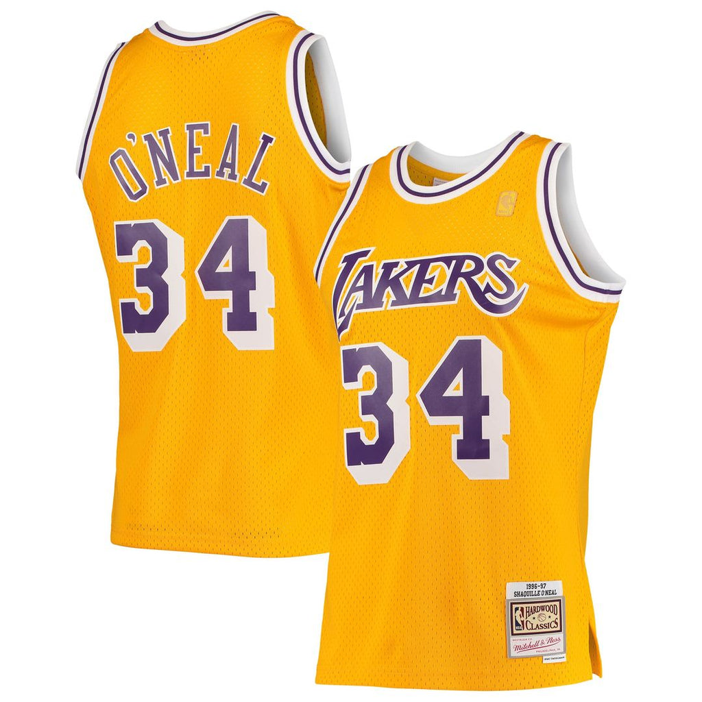 Shaquille O'Neal Los Angeles Lakers Mitchell & Ness 1996/ 97 Hardwood Classics Swingman Jersey - Gold | NBA Fan Gear