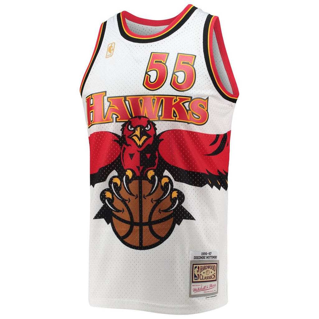 Dikembe Mutombo Atlanta Hawks Mitchell & Ness 1996/ 97 Hardwood Classics Swingman Jersey - White | NBA Fan Gear