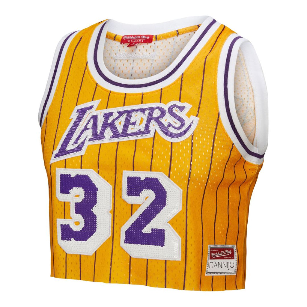 Magic Johnson Los Angeles Lakers Mitchell & Ness x DANNIJO Women's Fashion Cropped Basketball Jersey - Yellow | NBA Fan Gear