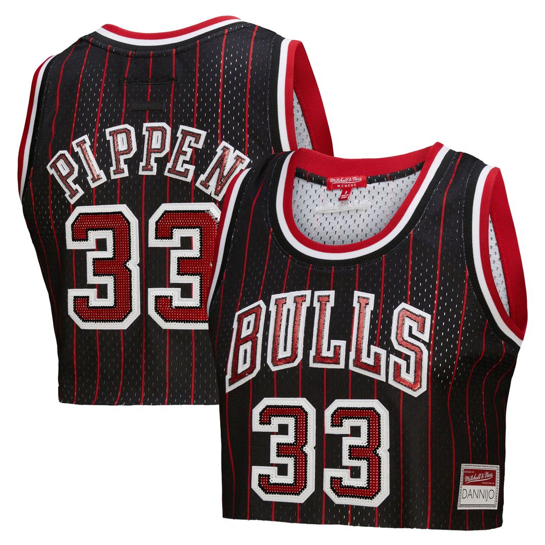 Scottie Pippen Chicago Bulls Mitchell & Ness x DANNIJO Women's Fashion Cropped Basketball Jersey - Black | NBA Fan Gear
