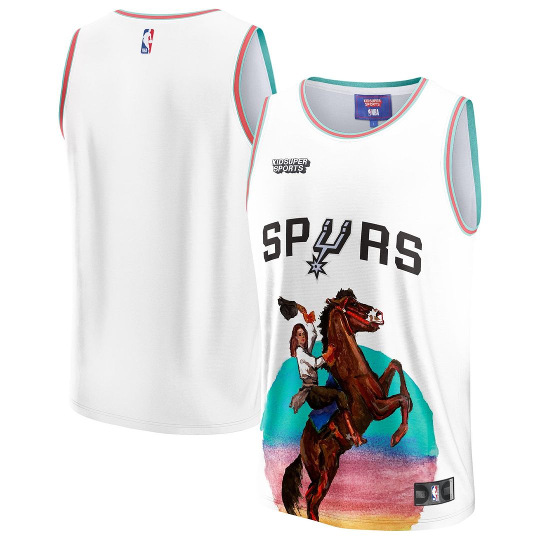 San Antonio Spurs NBA & KidSuper Studios by Fanatics Unisex Hometown Jersey - White | NBA x KidSuper Fan Gear