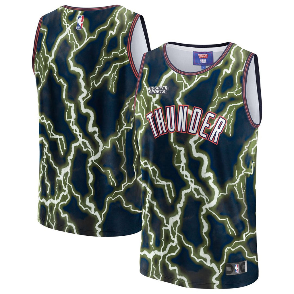 Oklahoma City Thunder NBA & KidSuper Studios by Fanatics Unisex Hometown Jersey - Black | NBA x KidSuper Fan Gear