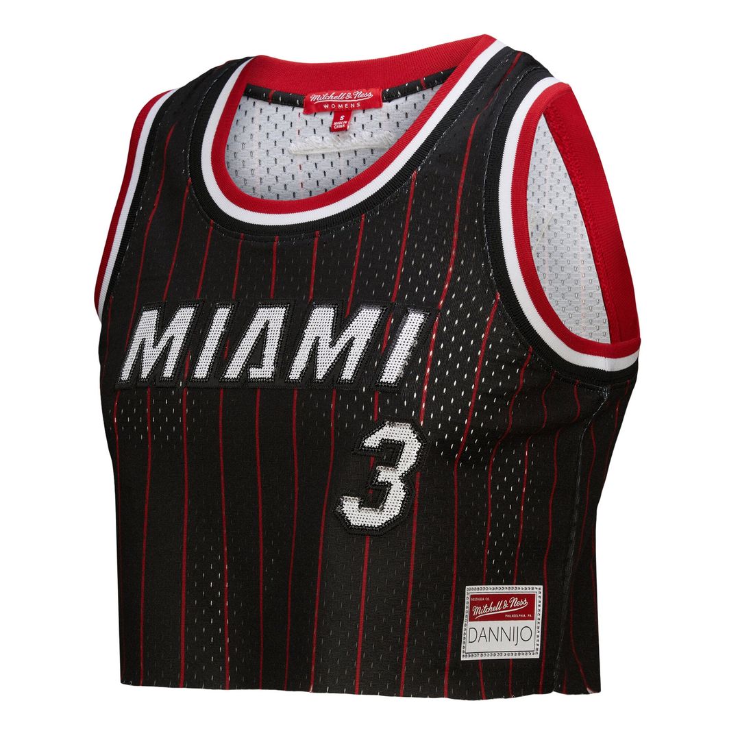 Dwyane Wade Miami Heat Mitchell & Ness x DANNIJO Women's Fashion Cropped Basketball Jersey - Black | NBA Fan Gear