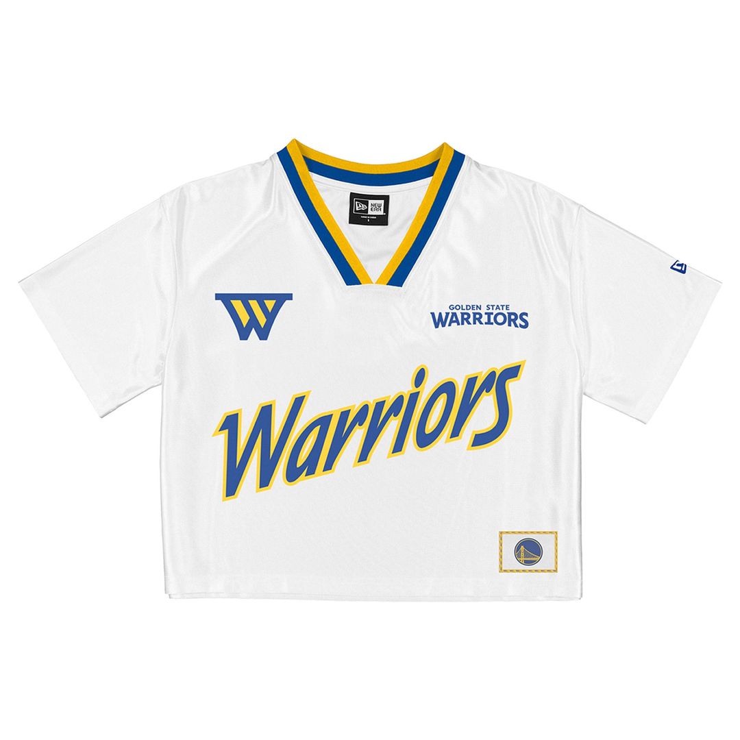 Golden State Warriors New Era Women's Sport Classics Capsule Boxy Cropped Fashion Jersey - White | NBA Fan Gear