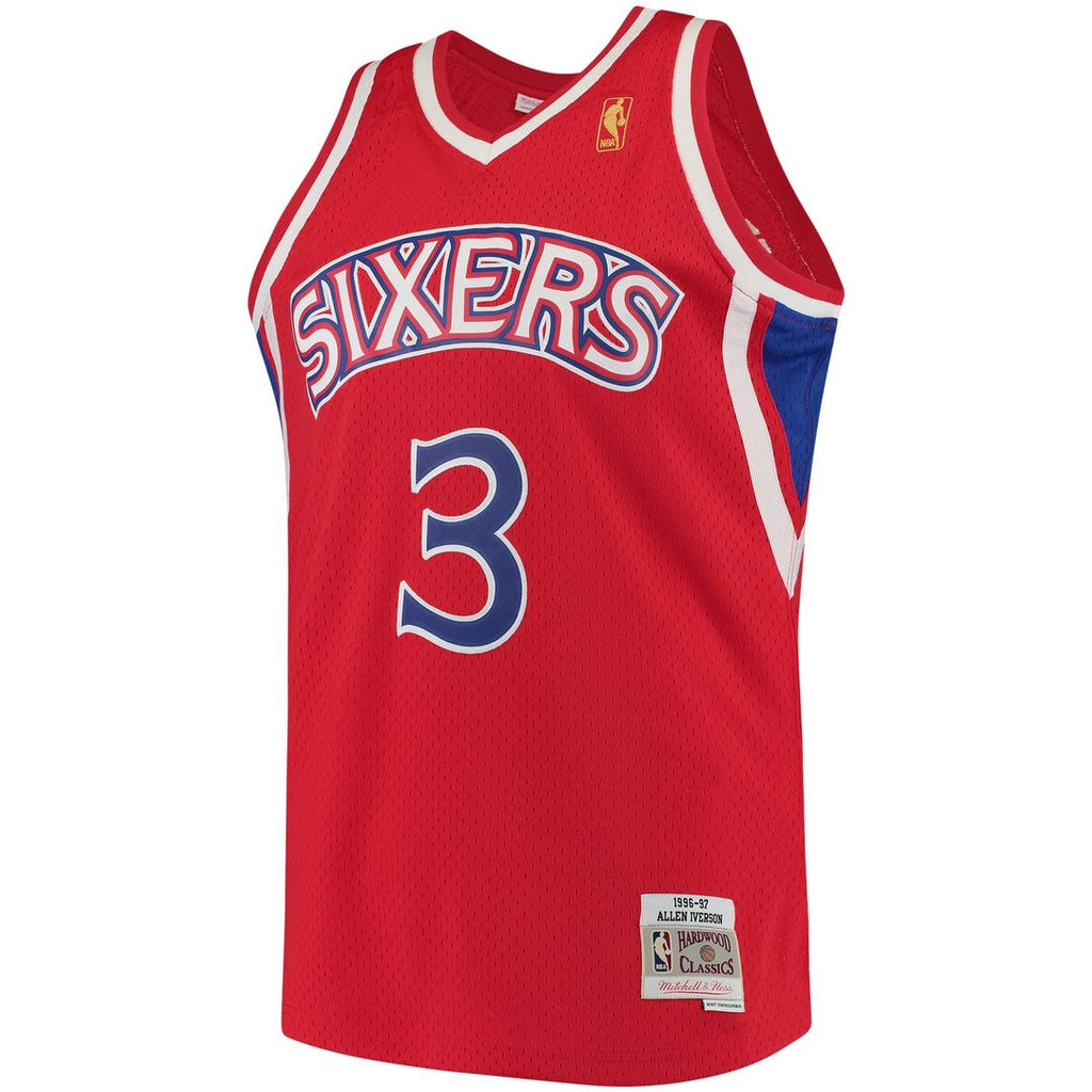 Allen Iverson Philadelphia 76ers Mitchell & Ness 1996/ 97 Hardwood Classics Swingman Jersey - Red | NBA Fan Gear