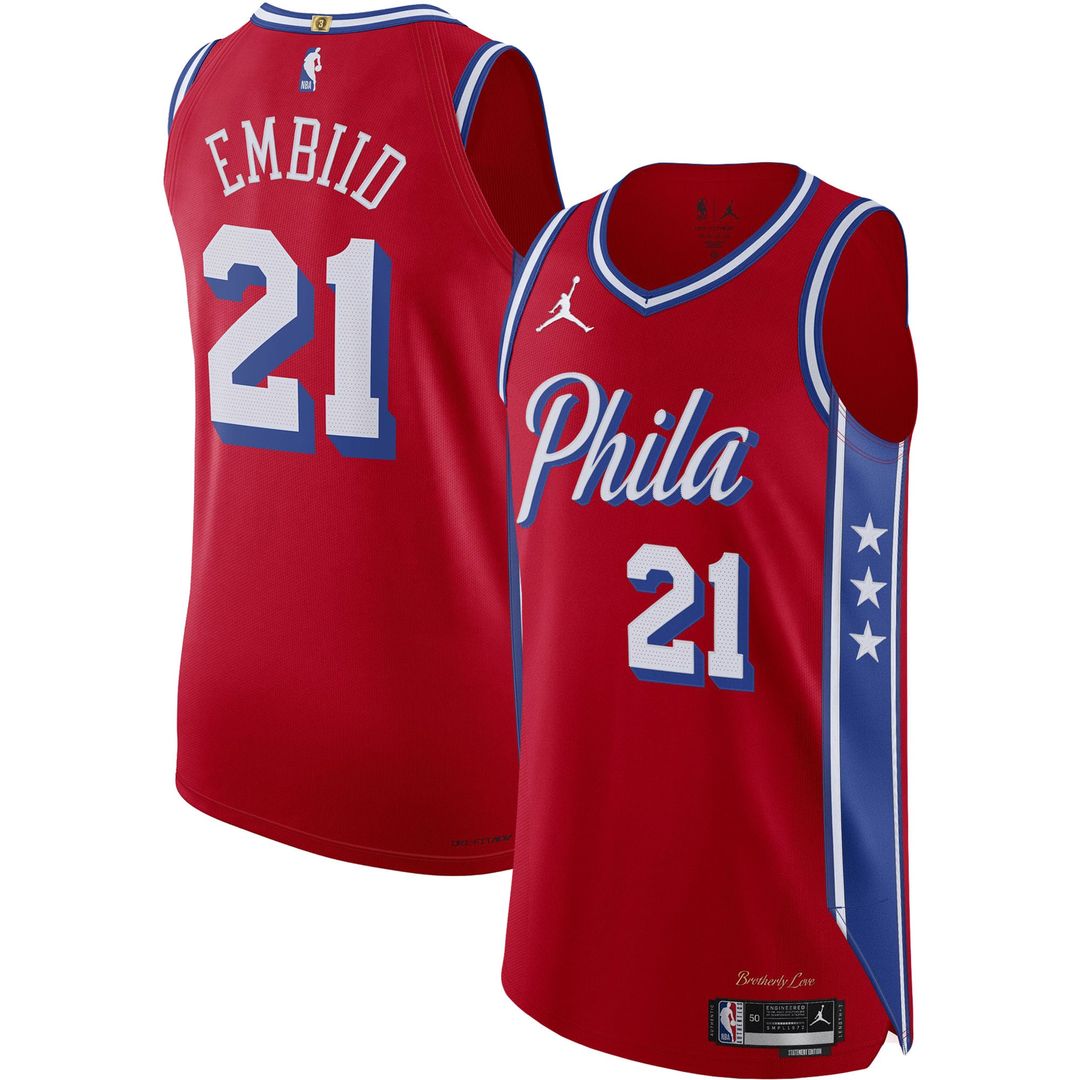 Joel Embiid Philadelphia 76ers Jordan Brand Authentic Player Jersey - Statement Edition - Red | NBA Fan Gear
