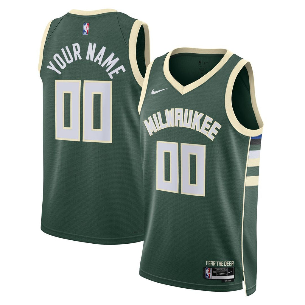 Milwaukee Bucks Nike Unisex Swingman Custom Jersey Hunter Green - Icon Edition | NBA Fan Gear