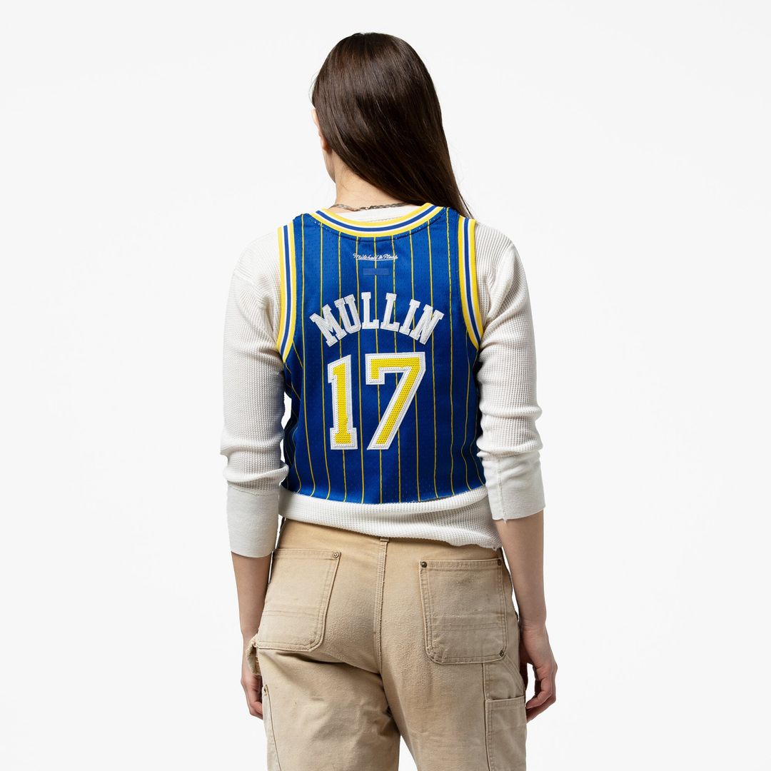 Chris Mullin Golden State Warriors Mitchell & Ness x DANNIJO Women's Fashion Cropped Basketball Jersey - Royal | NBA Fan Gear