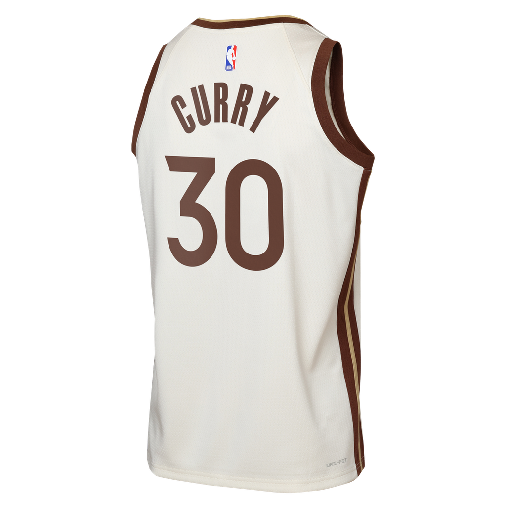 Stephen Curry Golden State Warriors Nike Youth Swingman Finished Badge Player Jersey - City Edition - Tan | NBA Fan Gear