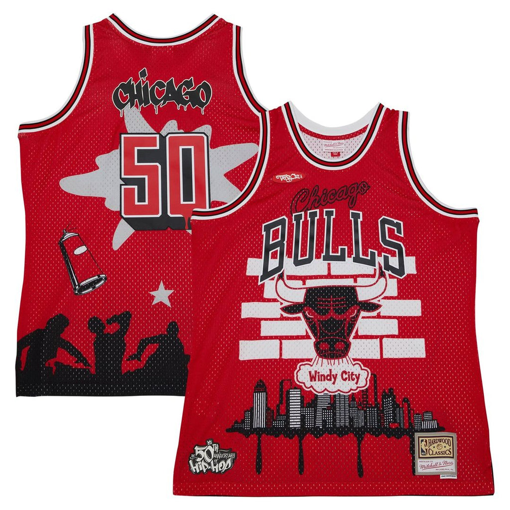 Chicago Bulls Mitchell & Ness x Tats Cru Hardwood Classics Fashion Jersey - Red | NBA Fan Gear