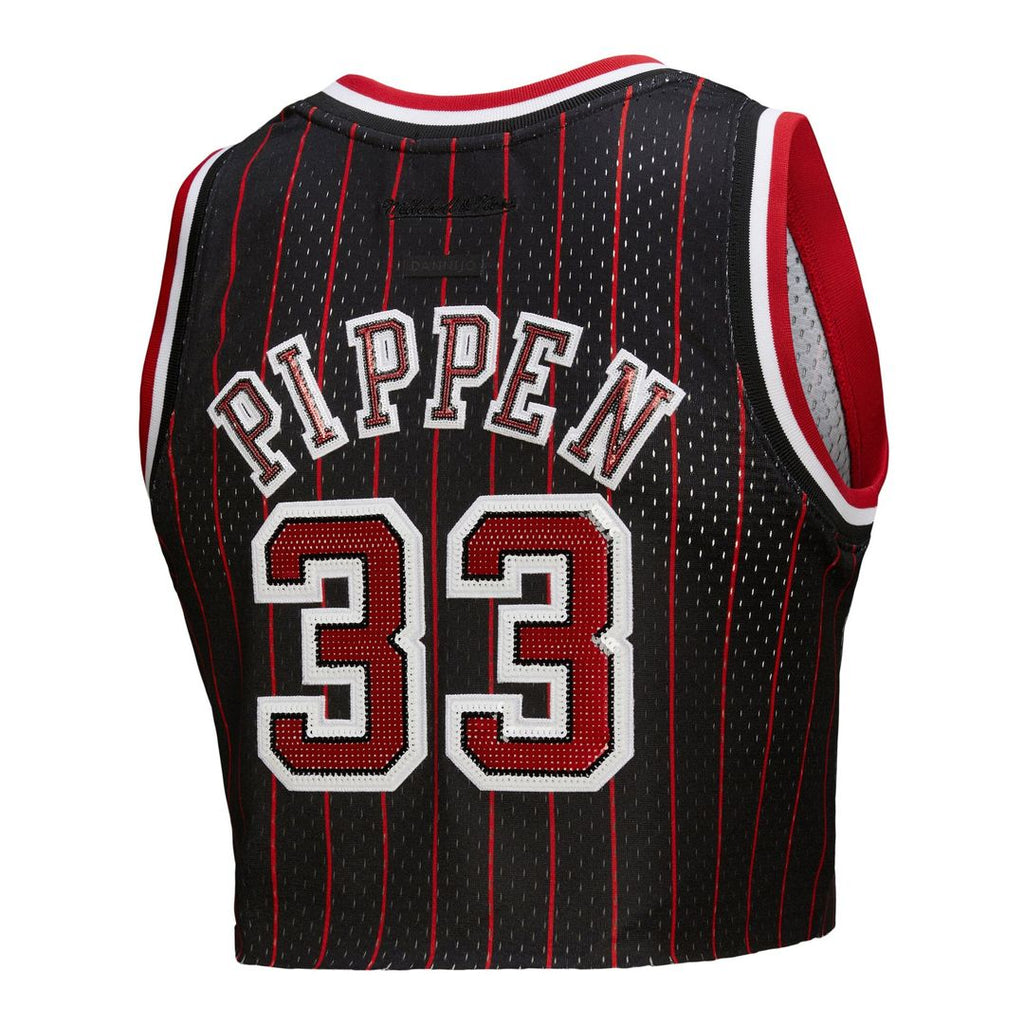Scottie Pippen Chicago Bulls Mitchell & Ness x DANNIJO Women's Fashion Cropped Basketball Jersey - Black | NBA Fan Gear