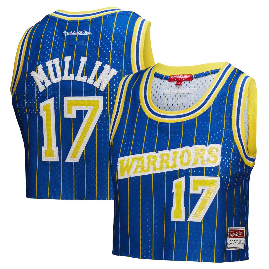 Chris Mullin Golden State Warriors Mitchell & Ness x DANNIJO Women's Fashion Cropped Basketball Jersey - Royal | NBA Fan Gear