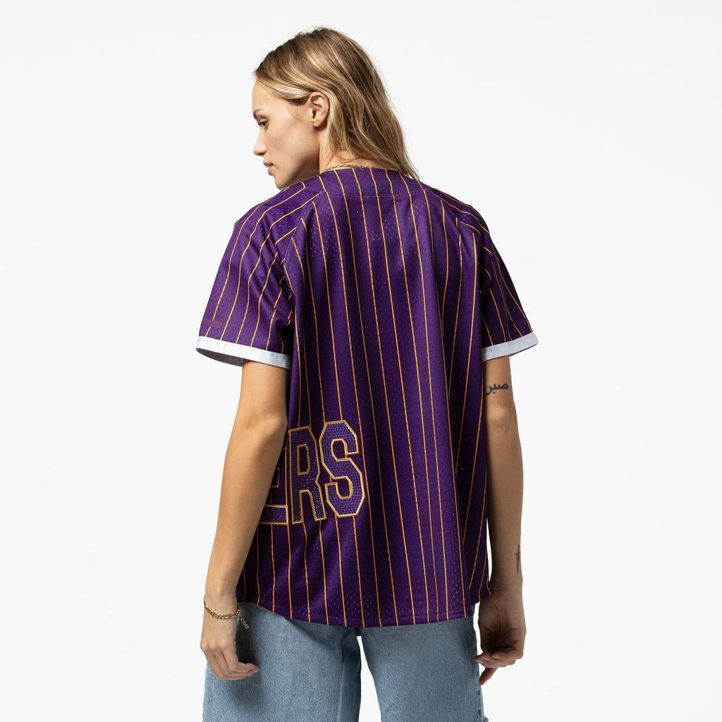 Los Angeles Lakers Mitchell & Ness x DANNIJO Women's Fashion Baseball Jersey - Purple | NBA Fan Gear