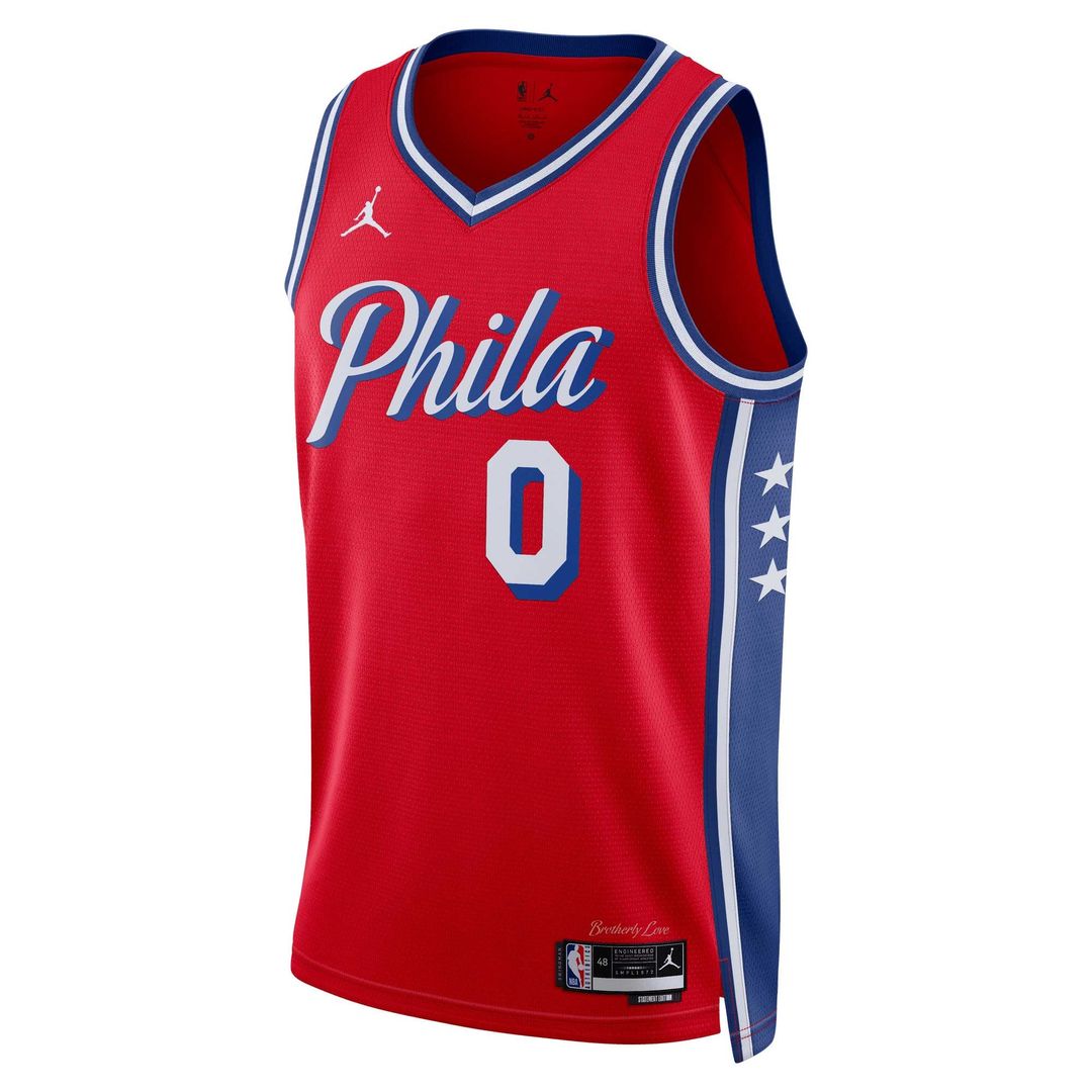 Tyrese Maxey Philadelphia 76ers Jordan Brand Unisex Swingman Jersey - Statement Edition - Red | NBA Fan Gear