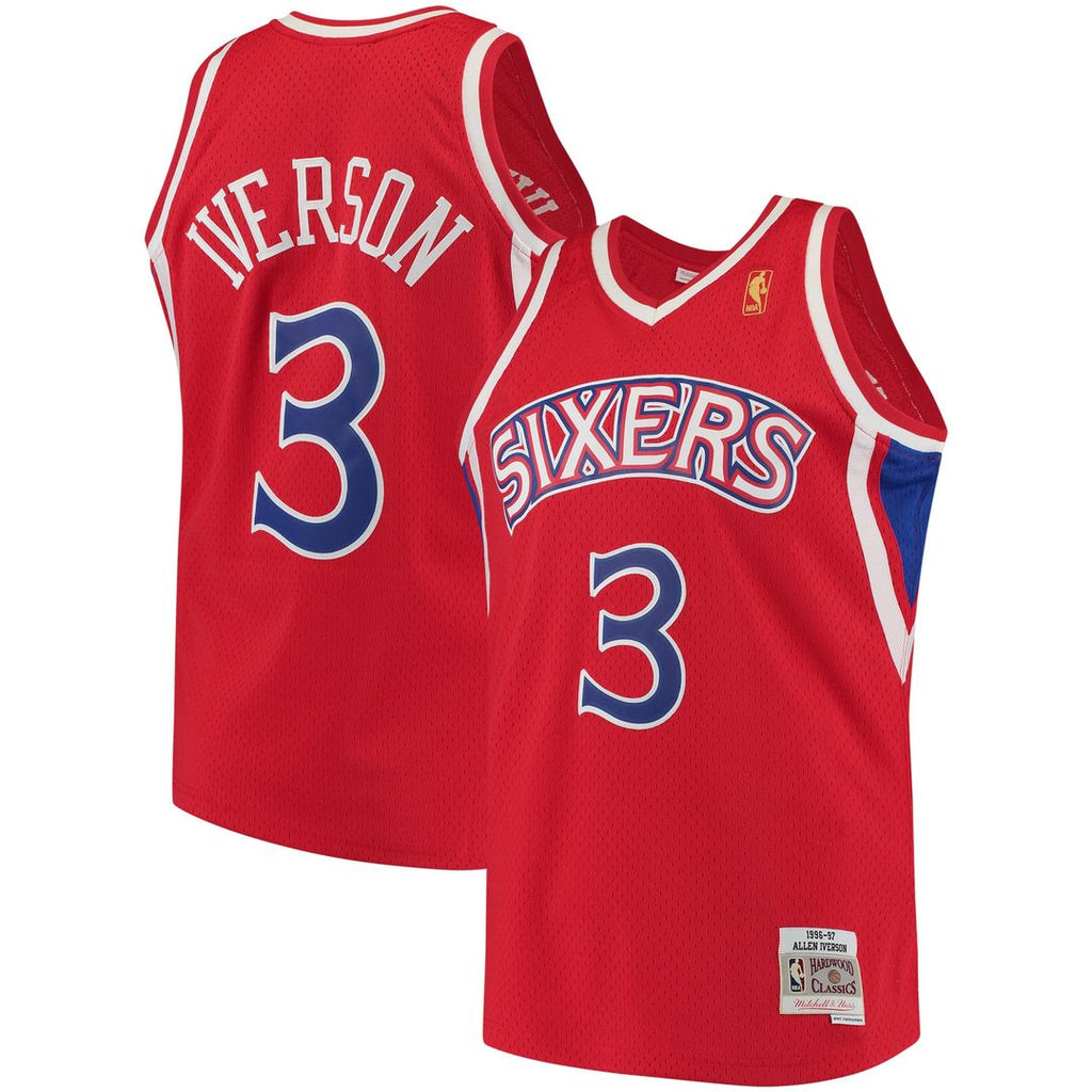 Allen Iverson Philadelphia 76ers Mitchell & Ness 1996/ 97 Hardwood Classics Swingman Jersey - Red | NBA Fan Gear