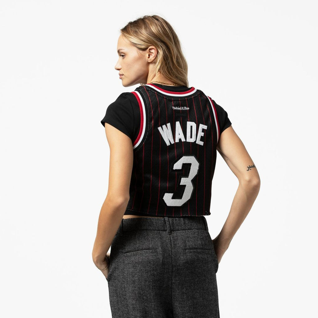 Dwyane Wade Miami Heat Mitchell & Ness x DANNIJO Women's Fashion Cropped Basketball Jersey - Black | NBA Fan Gear