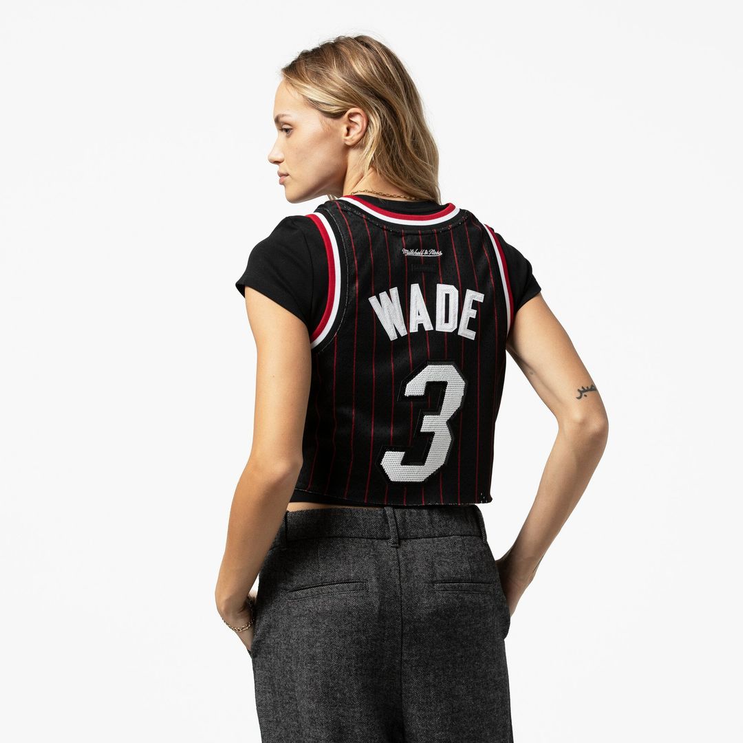 Dwyane Wade Miami Heat Mitchell & Ness x DANNIJO Women's Fashion Cropped Basketball Jersey - Black | NBA Fan Gear