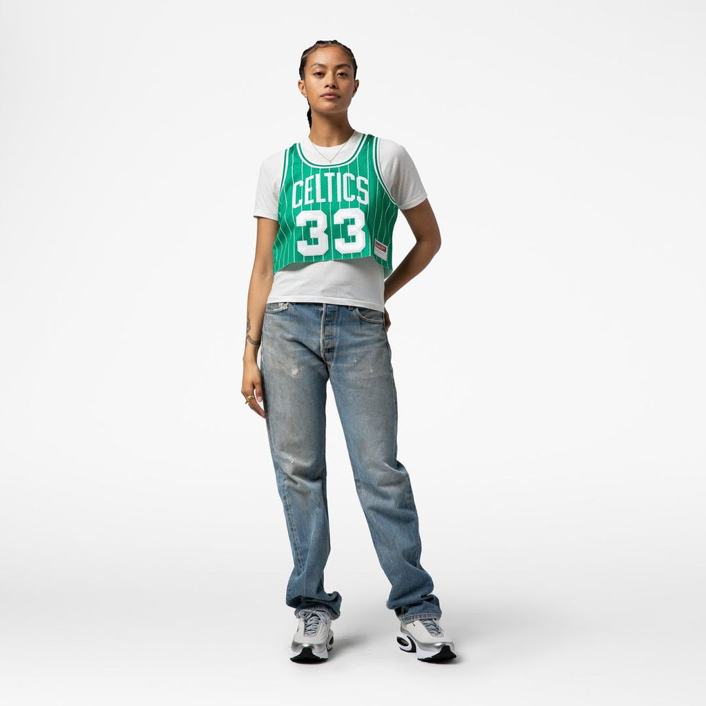 Larry Bird Boston Celtics Mitchell & Ness x DANNIJO Women's Fashion Cropped Basketball Jersey - Kelly Green | NBA Fan Gear