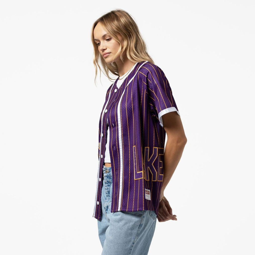 Los Angeles Lakers Mitchell & Ness x DANNIJO Women's Fashion Baseball Jersey - Purple | NBA Fan Gear