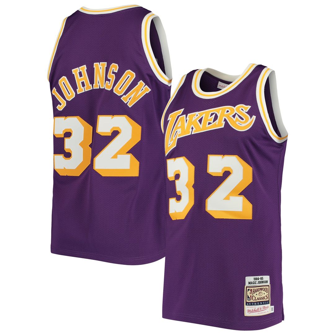 Magic Johnson Los Angeles Lakers Mitchell & Ness 1984/ 85 Hardwood Classics Authentic Jersey - Purple | NBA Fan Gear