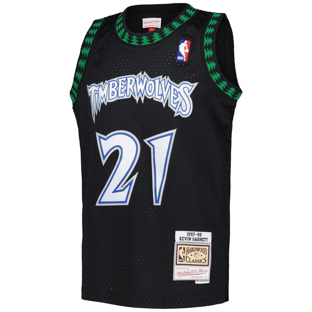 Kevin Garnett Minnesota Timberwolves Mitchell & Ness Youth 1997/ 98 Hardwood Classics Swingman Jersey - Black | NBA Fan Gear
