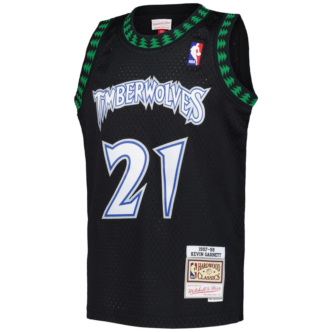 Kevin Garnett Minnesota Timberwolves Mitchell & Ness Youth 1997/ 98 Hardwood Classics Swingman Jersey - Black | NBA Fan Gear