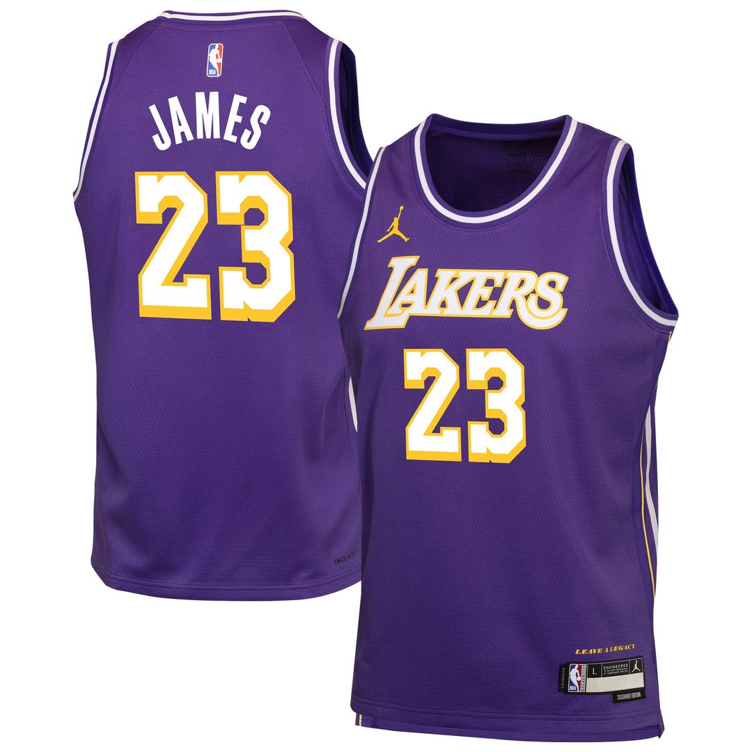 LeBron James Los Angeles Lakers Jordan Brand Youth Swingman Jersey - Statement Edition - Purple | NBA Fan Gear