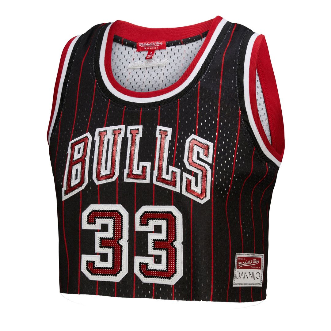 Scottie Pippen Chicago Bulls Mitchell & Ness x DANNIJO Women's Fashion Cropped Basketball Jersey - Black | NBA Fan Gear