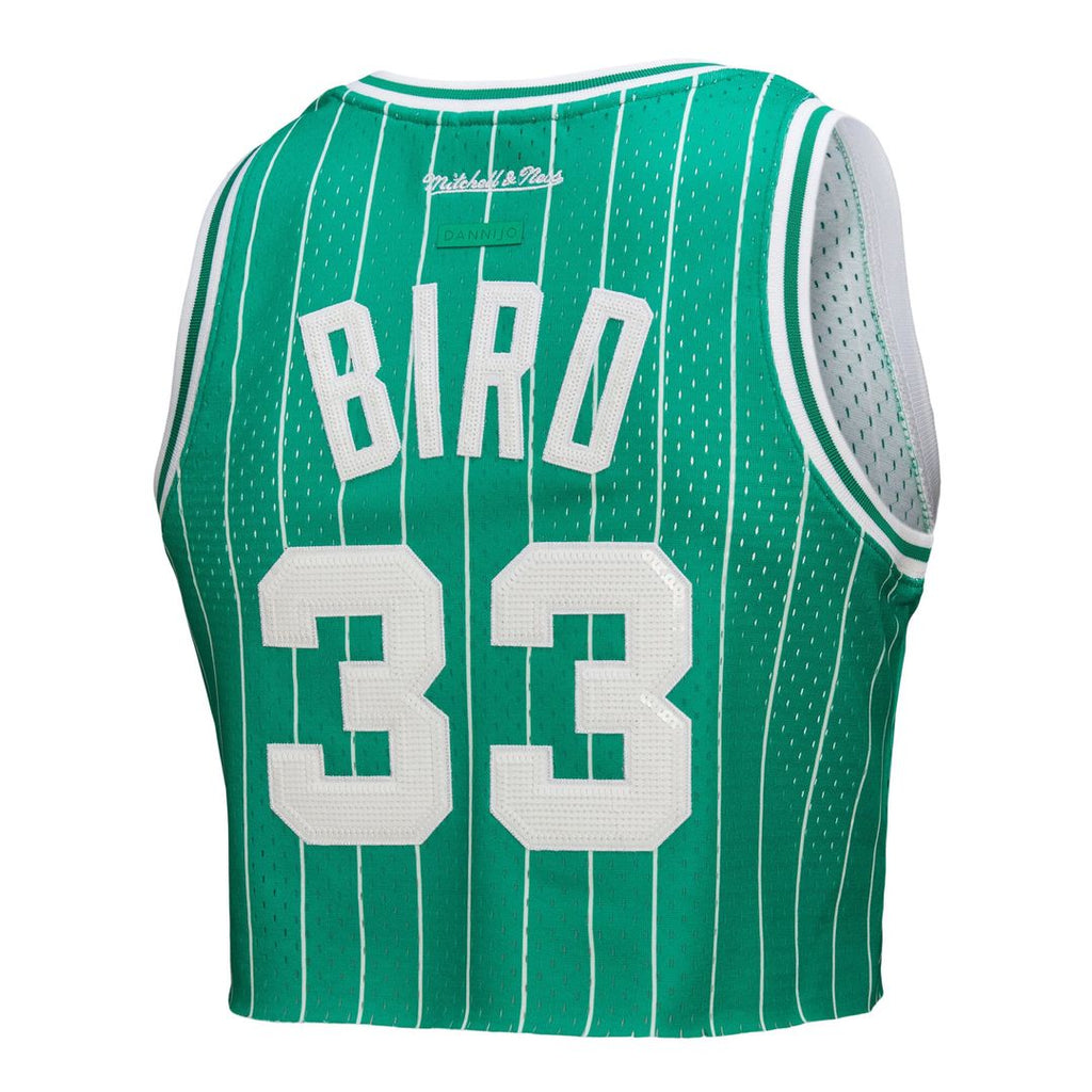 Larry Bird Boston Celtics Mitchell & Ness x DANNIJO Women's Fashion Cropped Basketball Jersey - Kelly Green | NBA Fan Gear