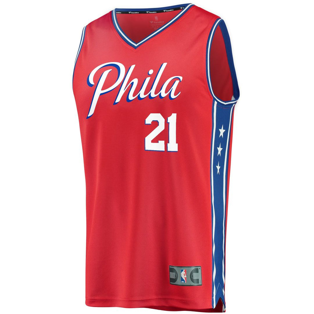 Joel Embiid Philadelphia 76ers Fanatics Youth 2019/ 20 Fast Break Replica Player Team Jersey - Statement Edition - Red | NBA Fan Gear