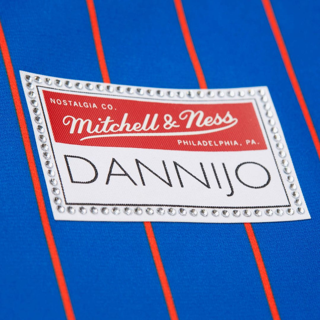 Patrick Ewing New York Knicks Mitchell & Ness x DANNIJO Women's Name & Number Cropped Football Jersey - Blue | NBA Fan Gear