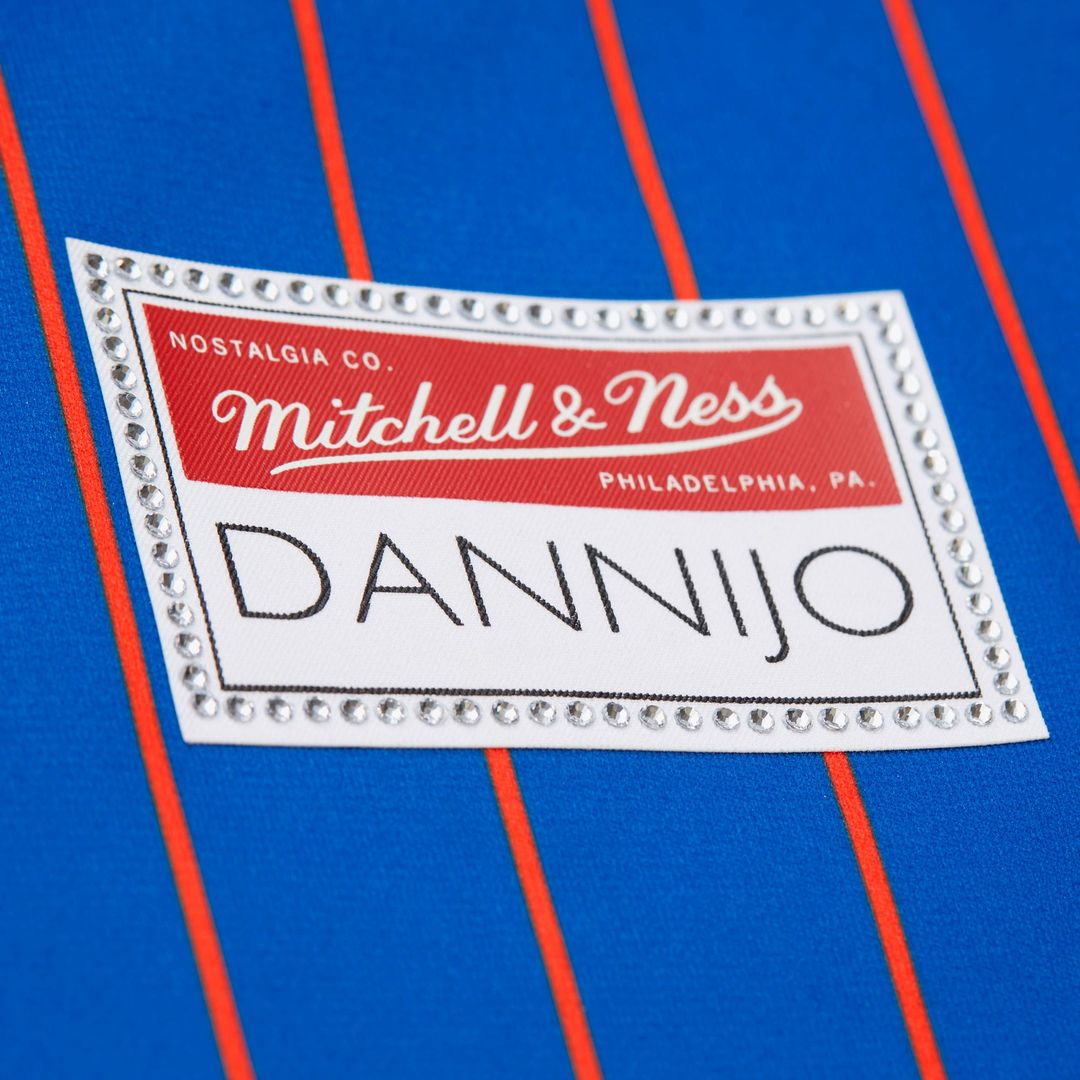 Patrick Ewing New York Knicks Mitchell & Ness x DANNIJO Women's Name & Number Cropped Football Jersey - Blue | NBA Fan Gear