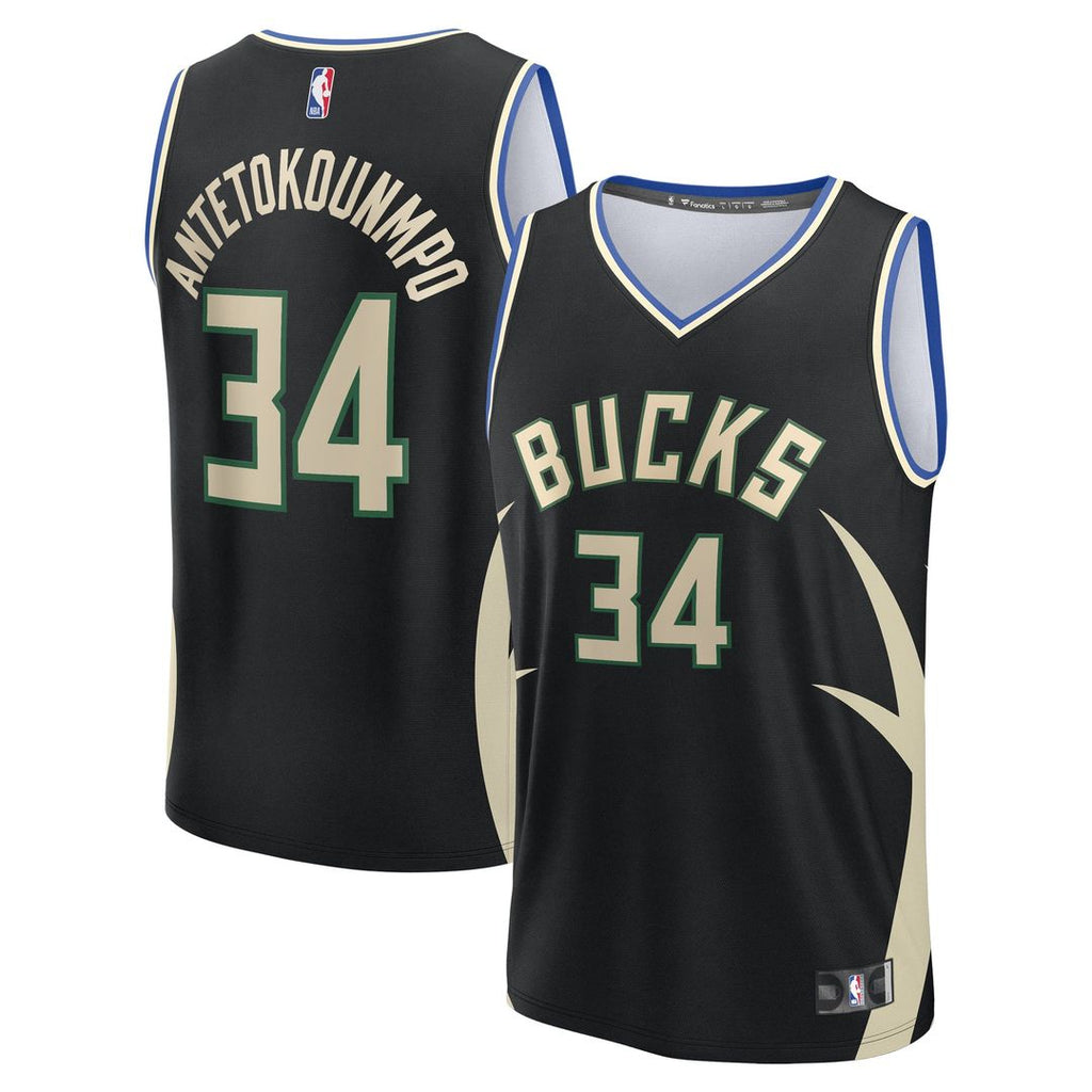 Giannis Antetokounmpo Milwaukee Bucks Fanatics Fast Break Replica Player Jersey - Statement Edition - Black | NBA Fan Gear