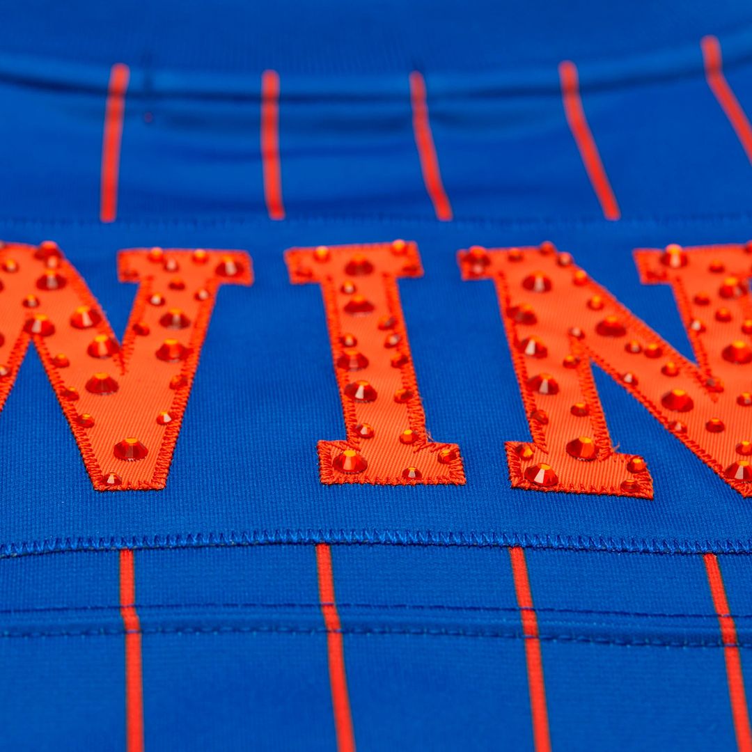Patrick Ewing New York Knicks Mitchell & Ness x DANNIJO Women's Name & Number Cropped Football Jersey - Blue | NBA Fan Gear