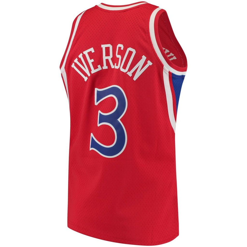 Allen Iverson Philadelphia 76ers Mitchell & Ness 1996/ 97 Hardwood Classics Swingman Jersey - Red | NBA Fan Gear