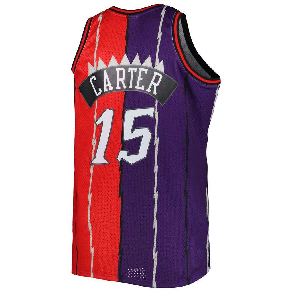 Vince Carter Toronto Raptors Mitchell & Ness Big & Tall Hardwood Classics 1998/ 99 Split Swingman Jersey - Purple/ Red | NBA Fan Gear