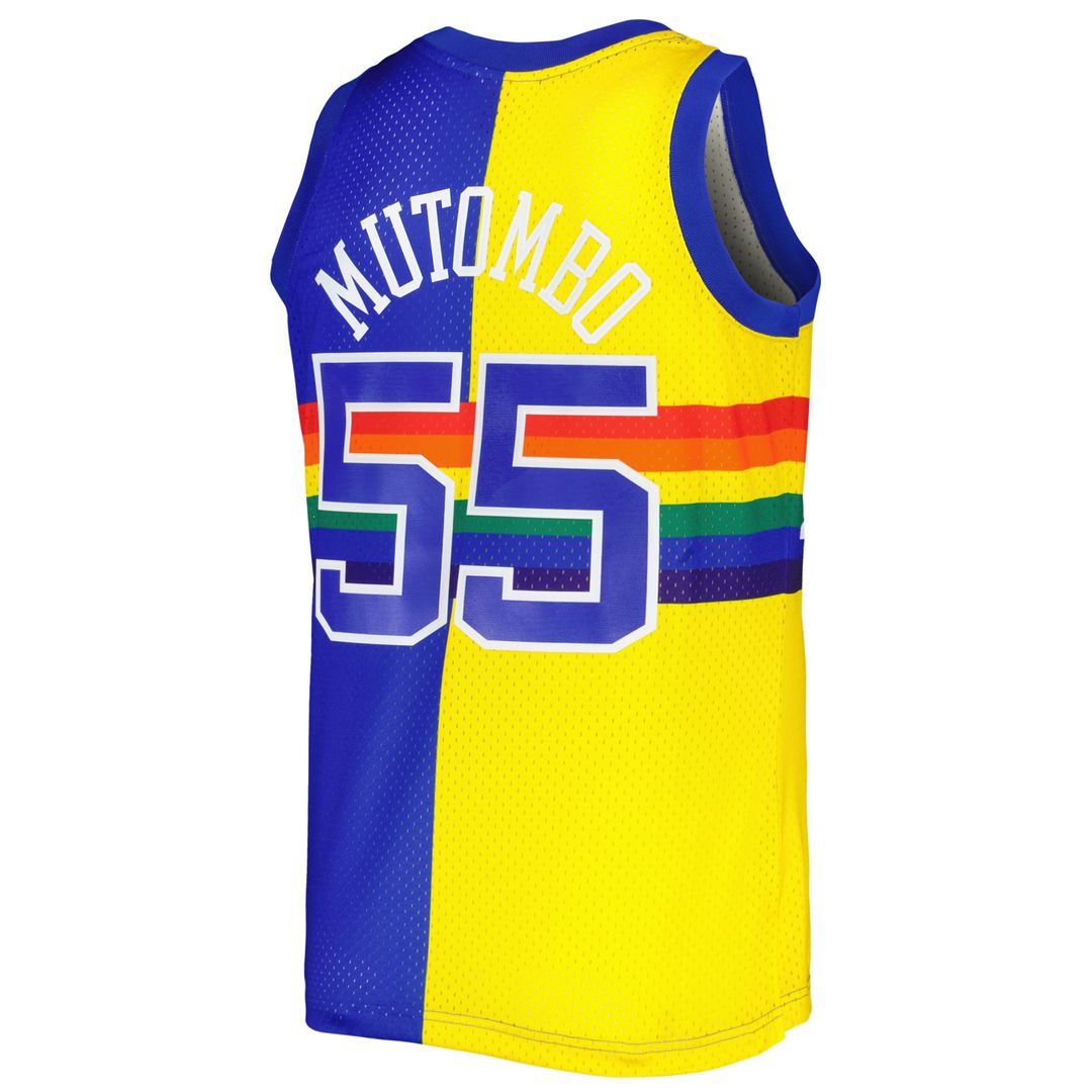 Dikembe Mutombo Denver Nuggets Mitchell & Ness Hardwood Classics 1991/ 92 Split Swingman Jersey - Royal/ Gold | NBA Fan Gear