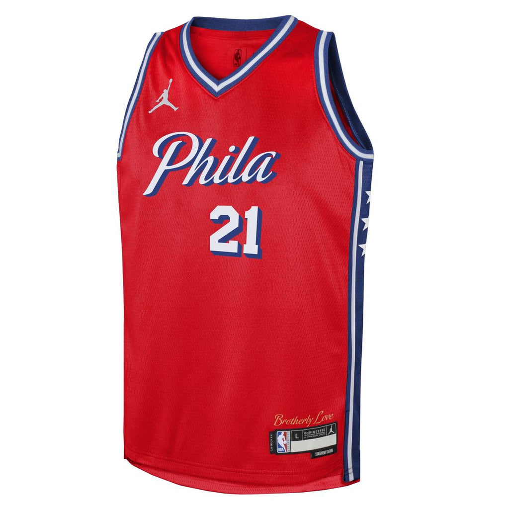 Joel Embiid Philadelphia 76ers Jordan Brand Youth Swingman Jersey - Statement Edition - Red | NBA Fan Gear