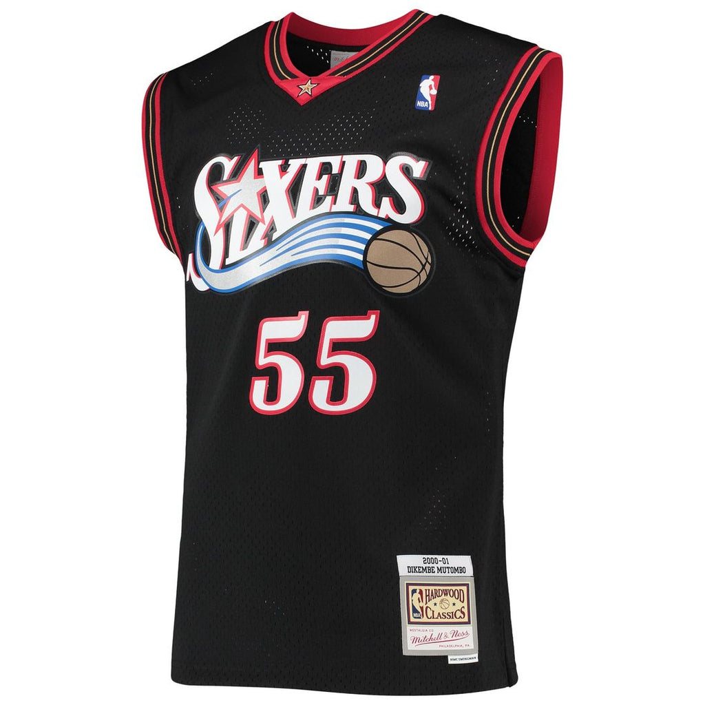 Dikembe Mutombo Philadelphia 76ers Mitchell & Ness Hardwood Classics Swingman Jersey - Black | NBA Fan Gear