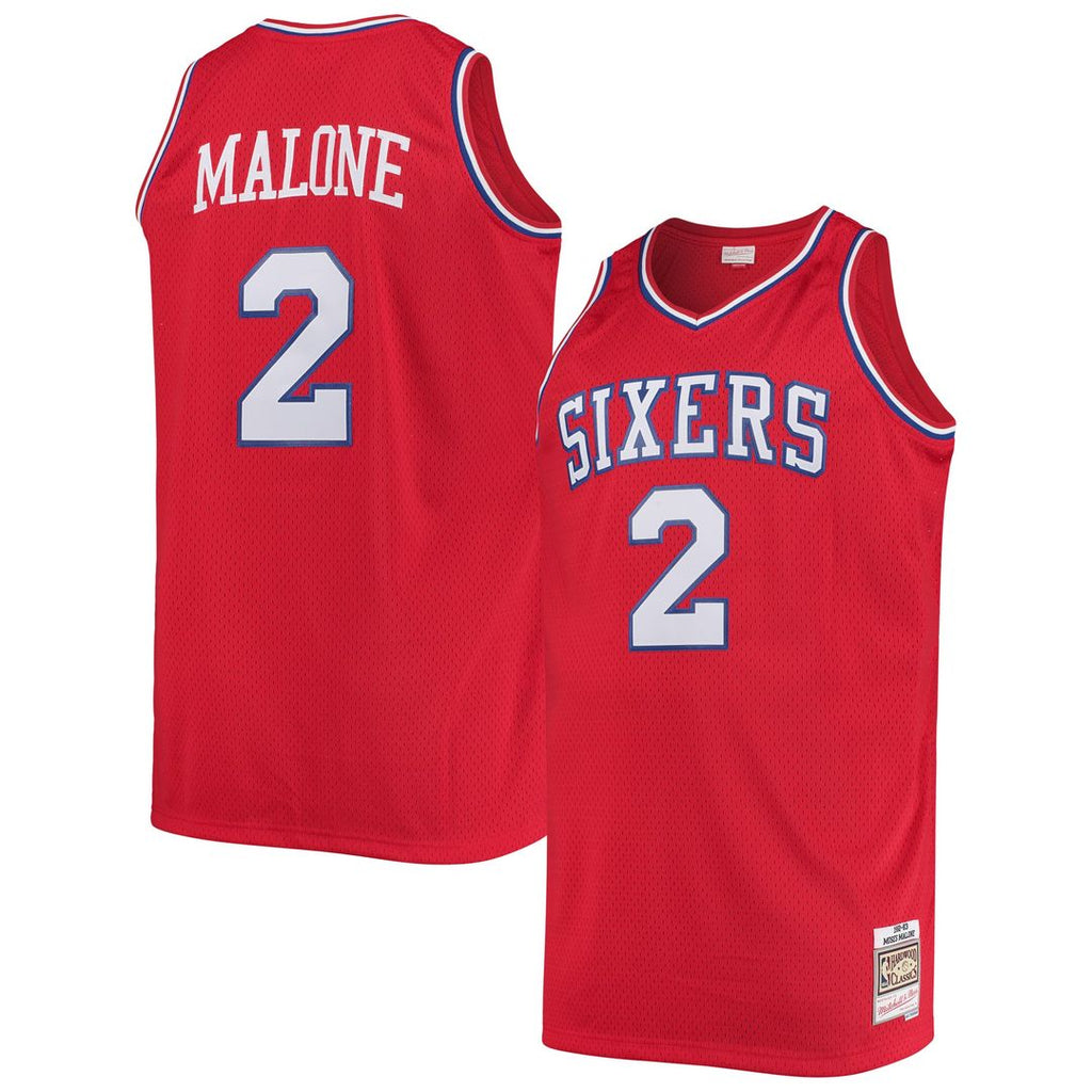 Moses Malone Philadelphia 76ers Mitchell & Ness 1982/ 83 Big & Tall Hardwood Classics Swingman Jersey - Red | NBA Fan Gear