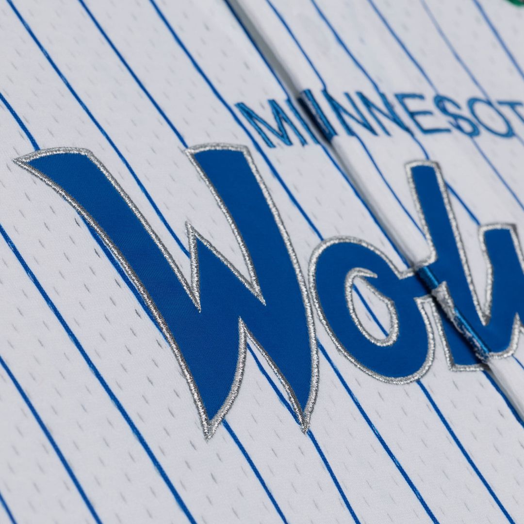 Minnesota Timberwolves Mitchell & Ness Head Coach Pinstripe Mesh Full-Button Baseball Jersey - White | NBA Fan Gear