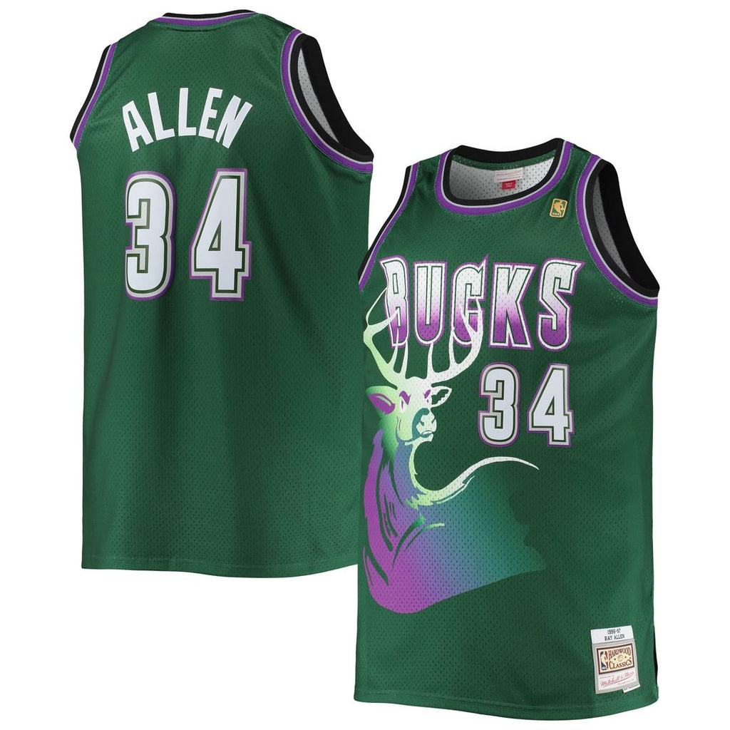 Ray Allen Milwaukee Bucks Mitchell & Ness Big & Tall 1996/ 97 Hardwood Classics Swingman Jersey - Hunter Green | NBA Fan Gear