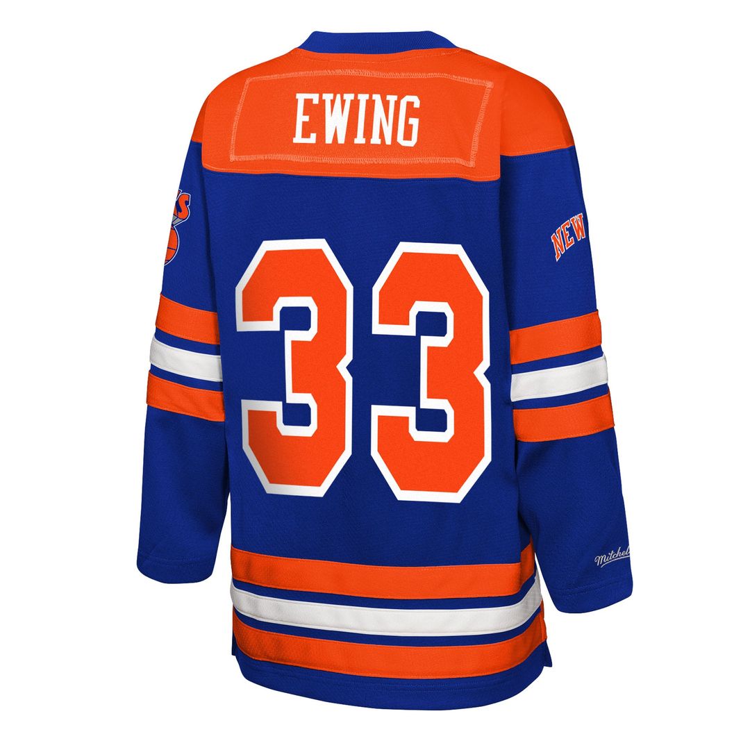 Patrick Ewing New York Knicks Mitchell & Ness Youth Maxxed Out 2.0 Fashion Hockey Jersey - Blue | NBA Fan Gear