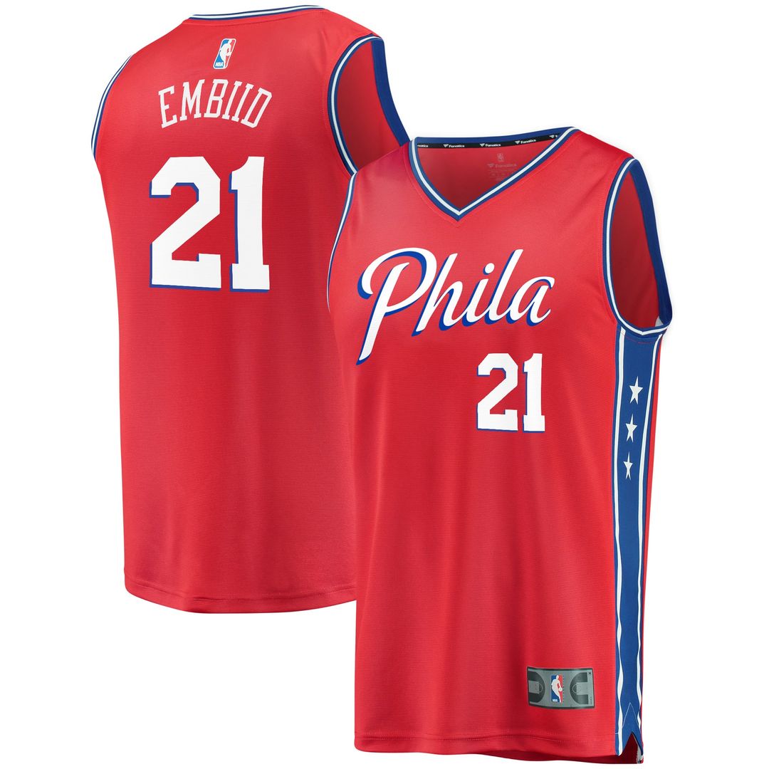 Joel Embiid Philadelphia 76ers Fanatics Youth 2019/ 20 Fast Break Replica Player Team Jersey - Statement Edition - Red | NBA Fan Gear